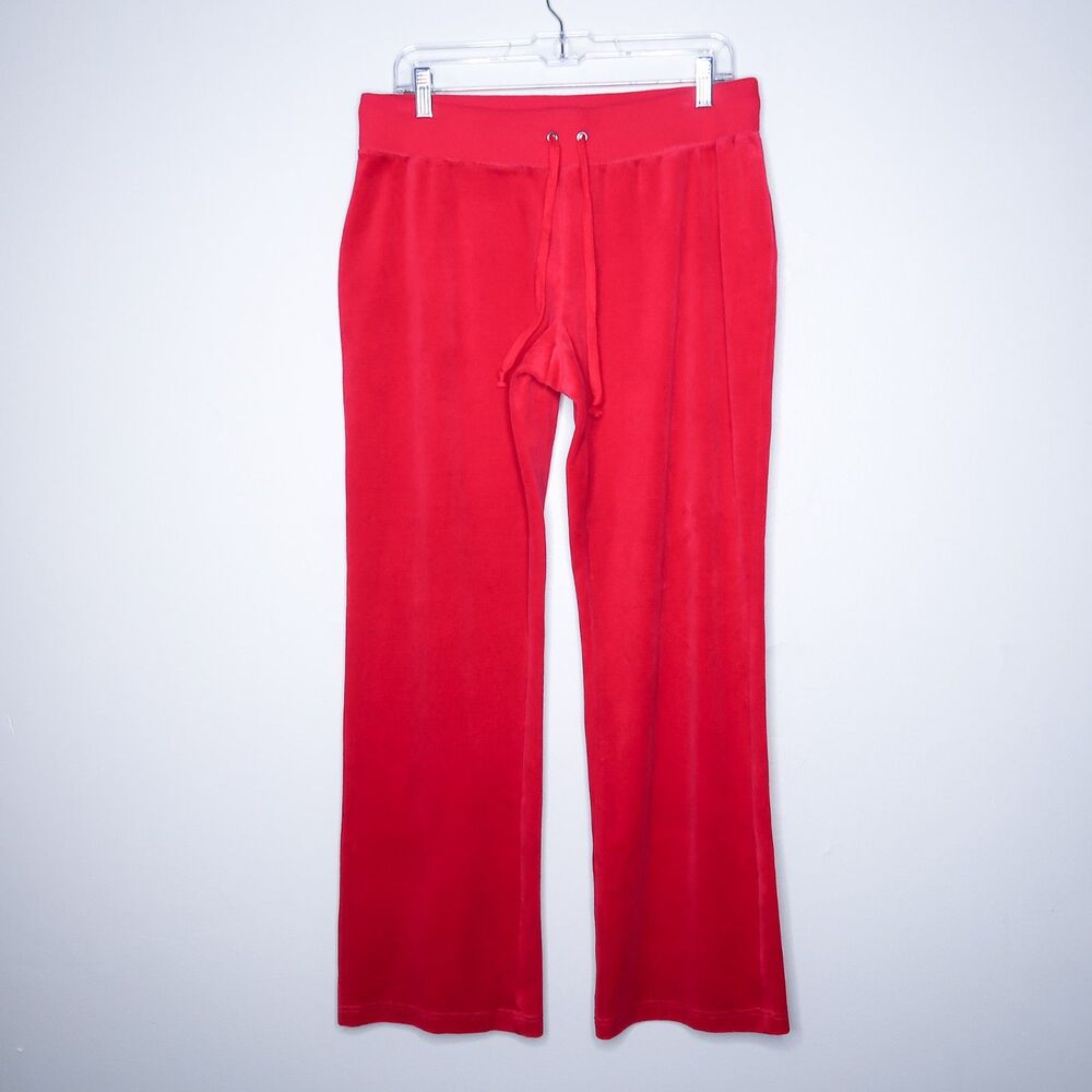 Bobbie Brooks Womens Velour Pants Large Red Pink Lounge Elastic Waist Stretch